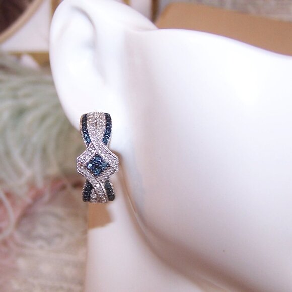 JWBR Made in India Sterling Silver Blue/Clear Lab Diamond Pierced Earrings - Picture 4 of 8